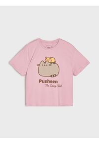 Sinsay - Bawełniana koszulka z nadrukiem Pusheen the Cat - fioletowy. Kolor: fioletowy. Materiał: bawełna. Wzór: nadruk #1