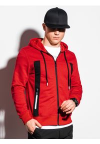 Ombre Clothing - Bluza męska rozpinana z kapturem B1073 - czerwona - XXL. Typ kołnierza: kaptur. Kolor: czerwony. Materiał: materiał, bawełna, poliester #1