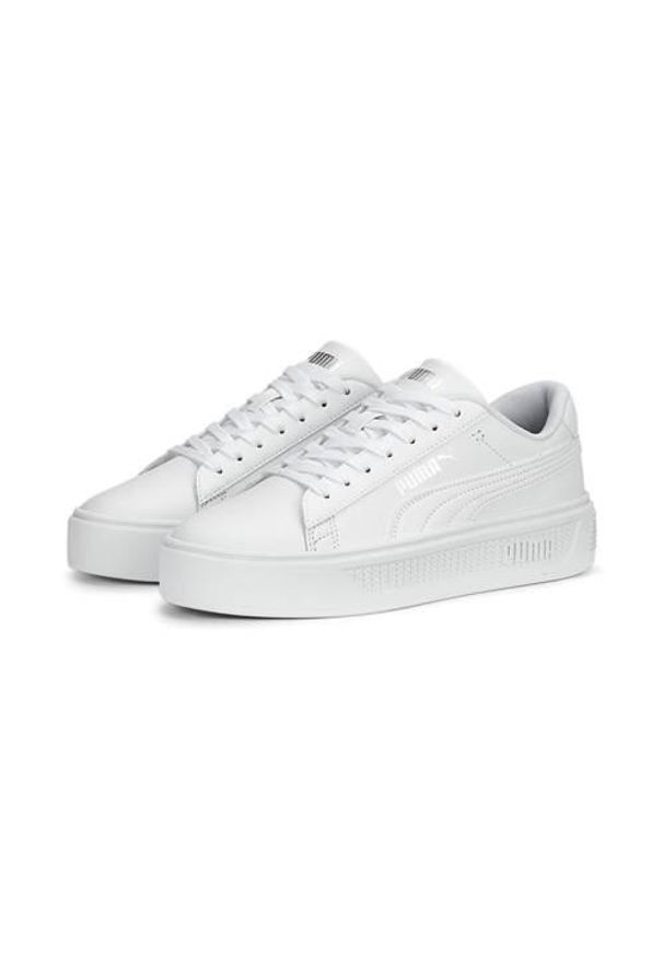 Buty do chodzenia męskie Puma Smash Platform V3. Zapięcie: sznurówki. Kolor: biały, wielokolorowy, szary. Materiał: materiał, syntetyk. Szerokość cholewki: normalna. Obcas: na platformie. Sport: turystyka piesza