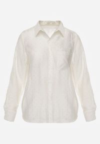 Born2be - Jasnobeżowa Transparentna Koszula Ozdobiona Cyrkoniami Clymadia. Okazja: na co dzień. Kolor: beżowy. Materiał: jeans. Wzór: aplikacja. Styl: casual, klasyczny #4