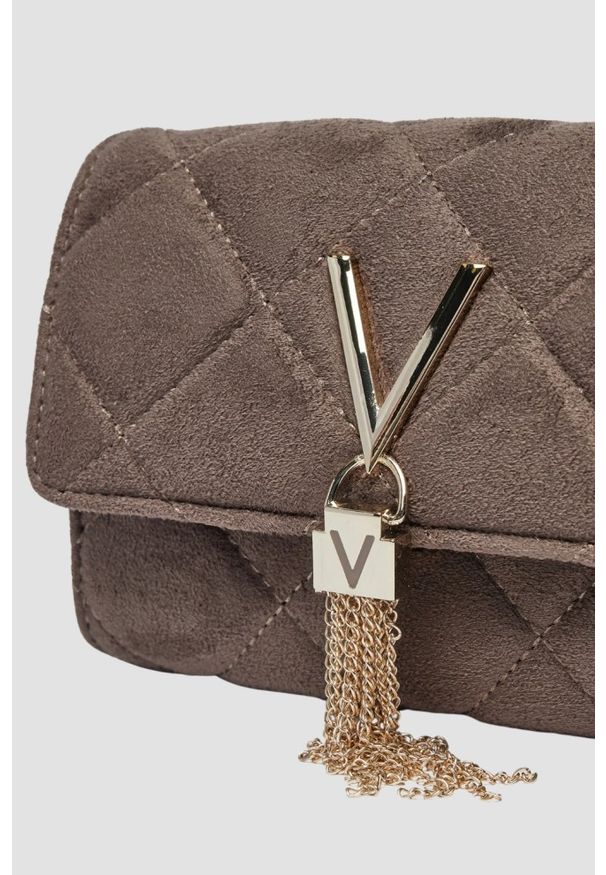 Valentino by Mario Valentino - VALENTINO Brązowa damska torebka Charlotte Flap Bag. Kolor: brązowy. Materiał: zamszowe, skórzane