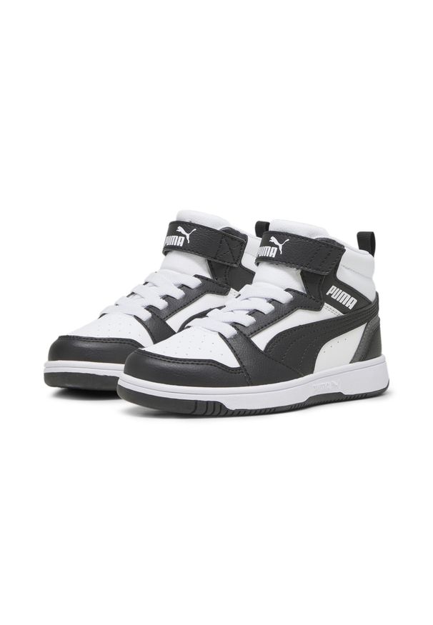 Puma - Dziecięce sneakersy Rebound V6 Mid PUMA White Black Shadow Gray. Kolor: biały, wielokolorowy, czarny, szary