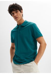 bonprix - Shirt polo z bawełny pique, krótki rękaw. Typ kołnierza: polo. Kolor: niebieski. Materiał: bawełna. Długość rękawa: krótki rękaw. Długość: krótkie