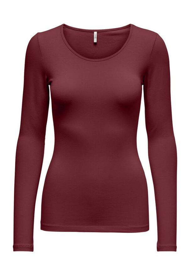 only - ONLY Bluzka Live Love 15204712 Bordowy Stretch Fit. Kolor: czerwony. Materiał: bawełna