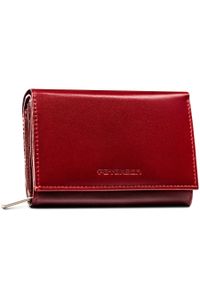 Portfel damski w czerwonym kolorze zamykany na zatrzask, wyposażony w system RFID PTN RD-02-NGV Peterson. Kolor: czerwony. Materiał: skóra #1