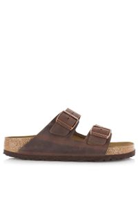 Klapki unisex Birkenstock Arizona. Zapięcie: bez zapięcia. Kolor: brązowy. Materiał: syntetyk, skóra, materiał. Szerokość cholewki: normalna. Sport: turystyka piesza, pływanie, fitness