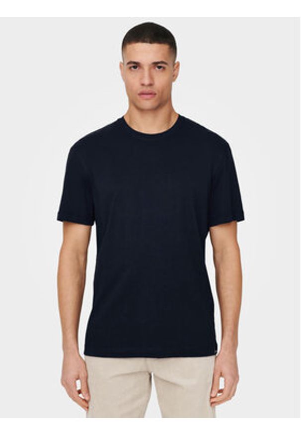 Only & Sons T-Shirt 22025208 Granatowy Regular Fit. Kolor: niebieski. Materiał: bawełna