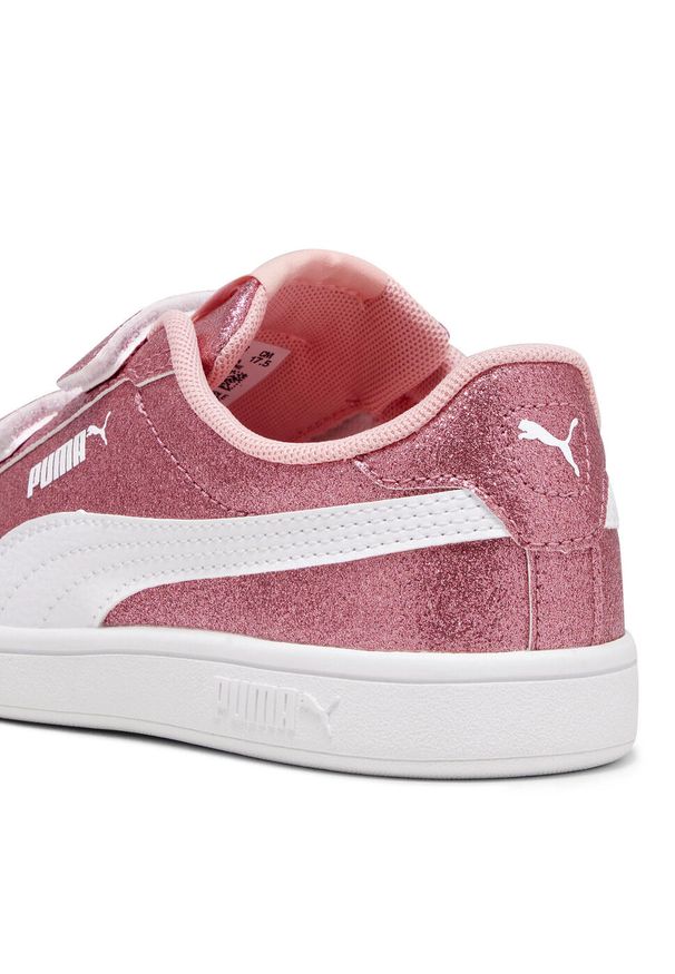 Puma - Dziecięce sneakersy Smash 3.0 Glitz Glam PUMA Peach Smoothie White Pink. Okazja: na uczelnię. Kolor: różowy, biały, wielokolorowy. Materiał: syntetyk, skóra, materiał. Szerokość cholewki: normalna. Sport: joga i pilates