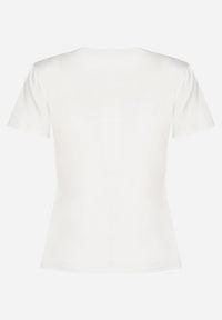 Born2be - Biały Bawełniany T-shirt z Krótkim Rękawem i Metalicznym Nadrukiem Cadiana. Kolor: biały. Materiał: bawełna. Długość rękawa: krótki rękaw. Długość: krótkie. Wzór: nadruk. Styl: klasyczny, elegancki #4