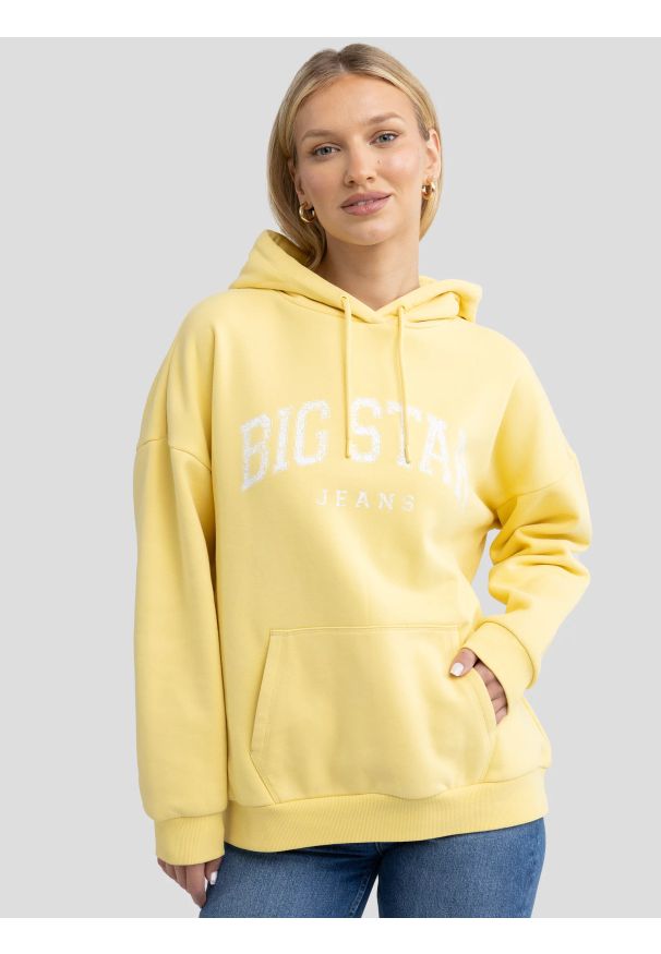 Big-Star - Bluza damska z kapturem z logo BIG STAR żółta Rubialsana 201. Okazja: na co dzień. Typ kołnierza: kaptur. Kolor: żółty. Materiał: bawełna. Sezon: lato. Styl: wakacyjny, klasyczny, casual