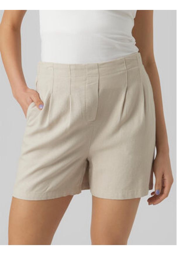 Vero Moda Szorty materiałowe Jesmilo 10279694 Beżowy Regular Fit. Kolor: beżowy. Materiał: wiskoza, len