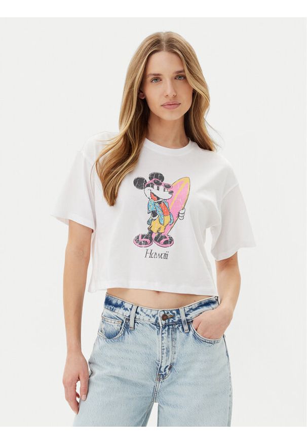 only - ONLY T-Shirt Mickey Minnie 15348126 Biały Regular Fit. Kolor: biały. Materiał: bawełna