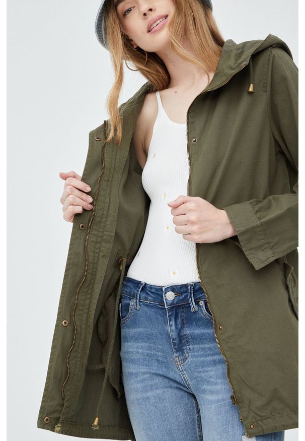 Brave Soul parka damska kolor zielony przejściowa. Okazja: na co dzień. Kolor: zielony. Styl: casual