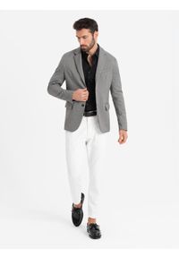 Ombre Clothing - Marynarka męska casual w delikatną kratkę - szara V2 - Rozmiar: L. Okazja: na co dzień. Kolor: szary. Materiał: poliester. Wzór: kratka. Styl: casual