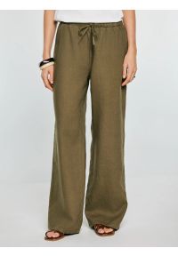 Big-Star - Spodnie damskie wide lniane khaki Medisa 303. Okazja: na spacer. Kolor: zielony. Materiał: len. Sezon: lato. Styl: wakacyjny, wizytowy #1