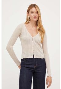 Guess kardigan damski kolor beżowy lekki. Kolor: beżowy. Długość rękawa: długi rękaw. Długość: długie. Wzór: ze splotem #3