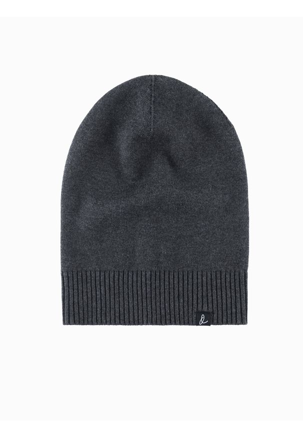 Ombre Clothing - Zimowa męska czapka beanie z bawełnianej dzianiny – grafitowy melanż V2. Kolor: szary. Materiał: dzianina, bawełna. Wzór: melanż. Sezon: zima. Styl: casual, klasyczny