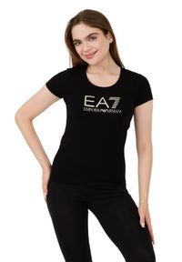 EA7 Emporio Armani - EA7 Czarny t-shirt ze srebrnym logo. Kolor: niebieski #4