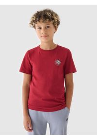 4f - 4F T-shirt z nadrukiem chłopięcy - czerwony 134 (8-9 lat). Okazja: na co dzień. Kolor: czerwony. Materiał: bawełna, jersey, dzianina. Długość rękawa: krótki rękaw. Długość: krótkie. Wzór: nadruk. Sezon: lato. Styl: sportowy, klasyczny, casual