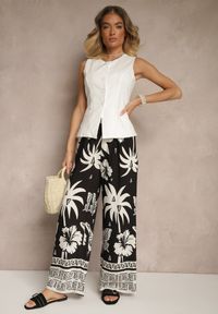 Renee - Czarne Szerokie Spodnie z Gumką w Pasie w Stylu Boho Evirami. Kolor: czarny. Sezon: lato. Styl: boho #3
