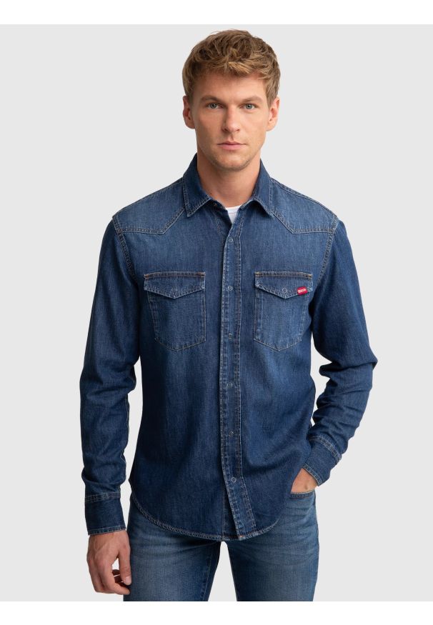 Big-Star - Koszula męska jeansowa granatowa Chuck 577. Kolor: niebieski. Materiał: jeans
