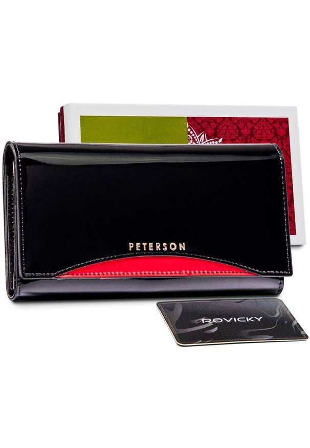 Skórzany portfel czarny Peterson PTN BC-467-BLACK RED. Kolor: czarny. Materiał: skóra
