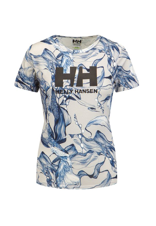 Helly Hansen - T-shirt HELLY HANSEN HH LOGO T-SHIRT ESRA. Kolor: niebieski, szary, wielokolorowy. Materiał: bawełna. Wzór: nadruk, kwiaty. Sezon: lato. Styl: klasyczny, elegancki