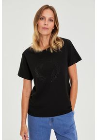 MOODO - Bluzka z dżetami czarna. Kolor: czarny. Materiał: elastan, bawełna #1