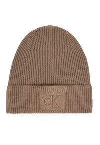 Calvin Klein Czapka Embroidered Rib Cotton Beanie LV04F8097G Beżowy. Kolor: beżowy. Materiał: bawełna #1