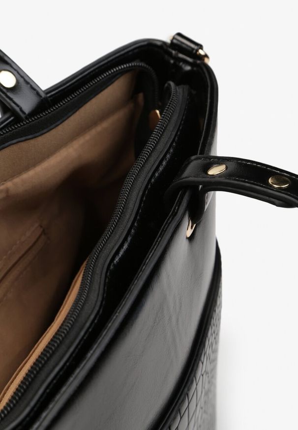 Born2be - Czarna Torebka Shopper z Ozdobnym Tłoczeniem Ilera. Kolor: czarny. Materiał: z tłoczeniem