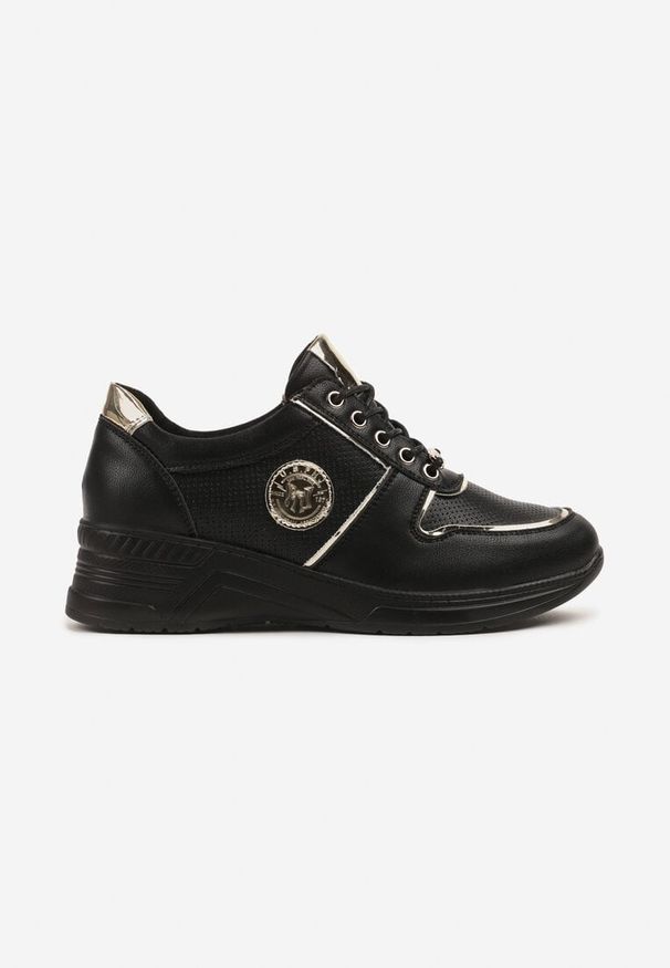 Born2be - Czarne Sneakersy z Metalicznymi Ozdobami Yaslevi. Okazja: na co dzień. Zapięcie: sznurówki. Kolor: czarny. Materiał: jeans. Wzór: aplikacja