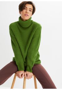 bonprix - Sweter z golfem. Typ kołnierza: golf. Kolor: zielony. Sezon: zima