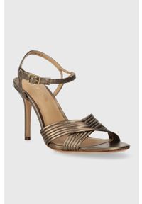 Lauren Ralph Lauren sandały skórzane Madelaine kolor złoty 802912330001. Zapięcie: klamry. Kolor: złoty. Materiał: skóra. Obcas: na obcasie. Wysokość obcasa: średni #3