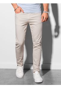 Ombre Clothing - Spodnie męskie chino P990 - jasnobeżowe - XXL. Okazja: na co dzień. Kolor: beżowy. Materiał: elastan, bawełna. Styl: casual, klasyczny, elegancki