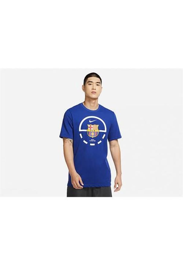 Koszulka sportowa męska Nike Fc Barcelona Dri-fit Tee Deep. Kolor: wielokolorowy, niebieski. Materiał: bawełna, poliester. Długość rękawa: krótki rękaw. Technologia: Dri-Fit (Nike). Długość: krótkie. Sport: koszykówka
