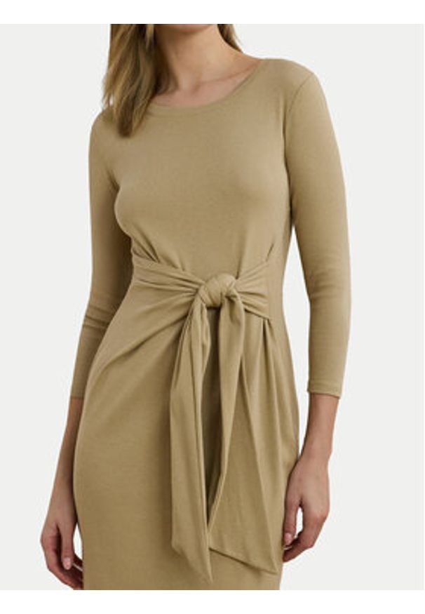 Lauren Ralph Lauren - LAUREN RALPH LAUREN Sukienka codzienna 200973598001 Beżowy Slim Fit. Okazja: na co dzień. Kolor: beżowy. Materiał: bawełna. Typ sukienki: proste. Styl: casual