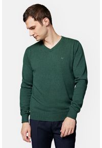 Lancerto - Sweter Zielony z Bawełną w Serek Anthony. Typ kołnierza: dekolt w serek. Kolor: zielony. Materiał: elastan, bawełna