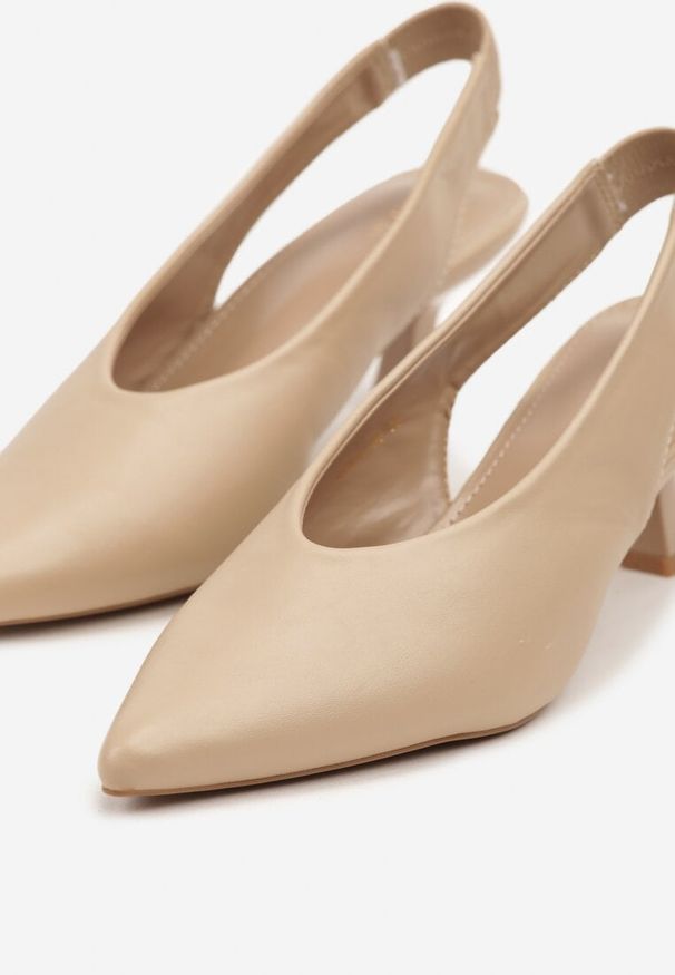 Renee - Ciemnobeżowe Czółenka Sandały Vices na Kaczuszce Typu Slingback Liluriela. Okazja: na co dzień. Kolor: beżowy. Wzór: kwiaty. Sezon: lato. Obcas: na szpilce. Styl: casual, elegancki. Wysokość obcasa: średni