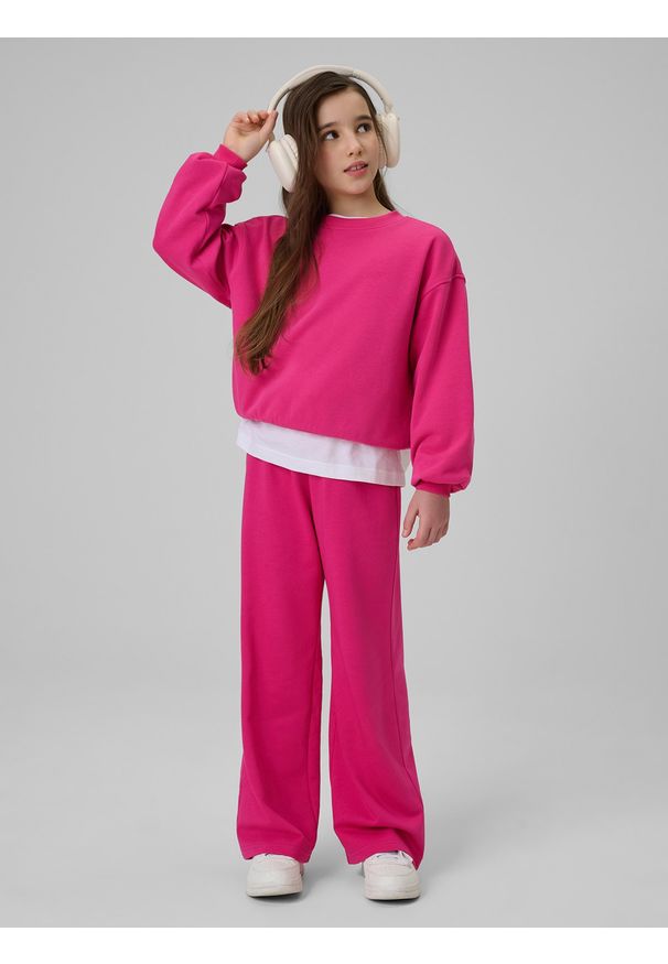 4f - 4F Bluza dresowa regular bez kaptura dziewczęca - różowa 158 (12-13 lat). Okazja: na co dzień. Typ kołnierza: bez kaptura. Kolor: różowy. Materiał: dresówka. Sezon: lato. Styl: casual