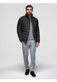 Ombre Clothing - Pikowana kurtka męska ze stójką i zamkami na klatce piersiowej – czarna V1 - Rozmiar: XL. Okazja: na co dzień. Typ kołnierza: kołnierzyk stójkowy. Kolor: czarny. Materiał: poliester, materiał. Styl: sportowy, casual, elegancki #4