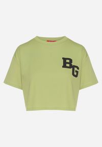 Born2be - Zielony Bawełniany T-shirt Oversize o Krótkim Kroju Zariona. Okazja: na co dzień. Kolor: zielony. Materiał: bawełna. Długość: krótkie. Wzór: aplikacja. Styl: klasyczny, elegancki, casual #5