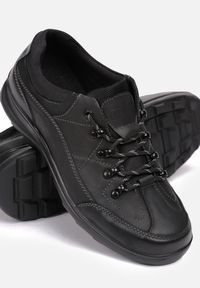 Born2be - Czarne Skórzane Buty Sportowe Fyseraya. Nosek buta: okrągły. Kolor: czarny. Materiał: skóra. Szerokość cholewki: normalna. Wzór: aplikacja #3