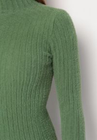 Born2be - Zielony Wełniany Sweter Prążkowany z Długim Włosiem Aryndra. Kolor: zielony. Materiał: wełna, prążkowany. Długość rękawa: długi rękaw. Długość: długie #3