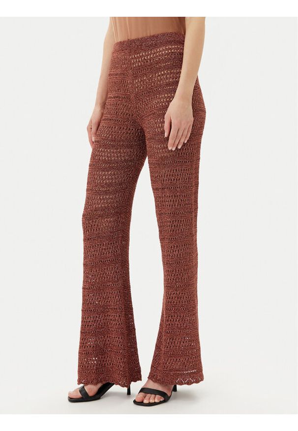 TwinSet - TWINSET Spodnie dzianinowe 251TT3196 Brązowy Wide Leg. Kolor: brązowy. Materiał: wiskoza