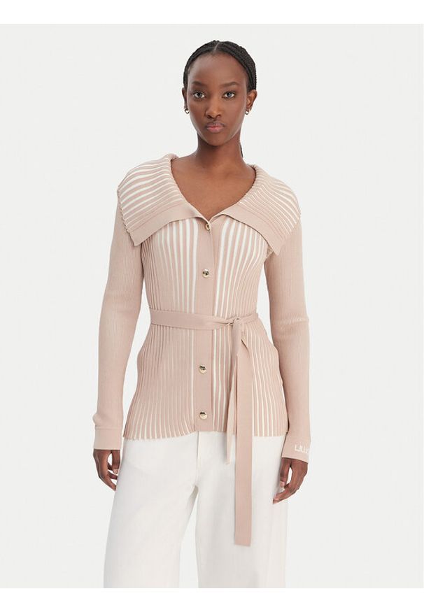 Liu Jo Sport Kardigan TA6116 MS55N Beżowy Regular Fit. Kolor: beżowy. Materiał: syntetyk. Styl: sportowy