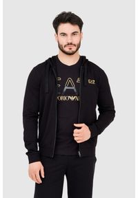 EA7 Emporio Armani - EA7 Męska czarna bluza z kapturem i złotym logo, Rozmiar M. Typ kołnierza: kaptur. Kolor: czarny #8