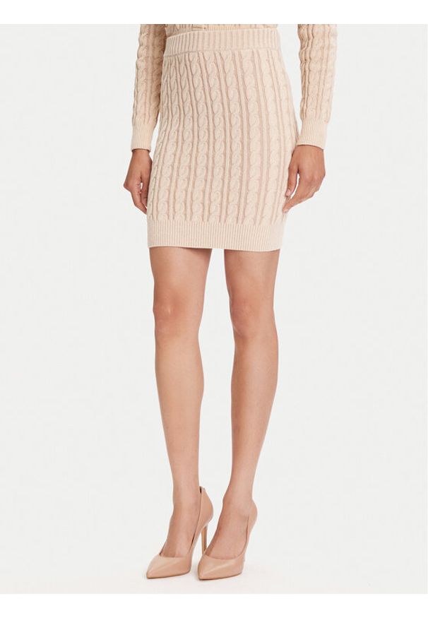 Guess Spódnica mini W5YD68 Z3OU0 Beżowy Regular Fit. Kolor: beżowy. Materiał: bawełna