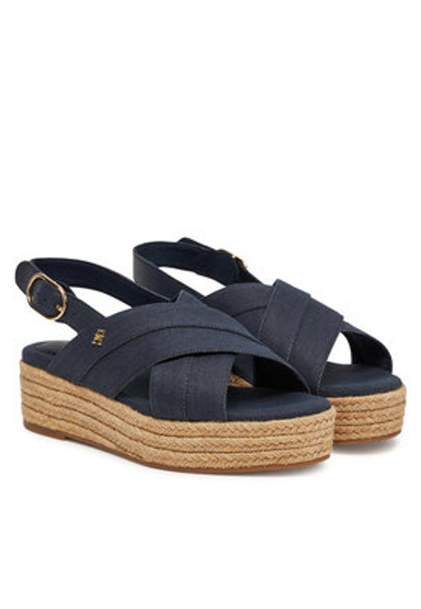 TOMMY HILFIGER - Tommy Hilfiger Espadryle Denim Espadrille Platform Sandal FW0FW08669 Granatowy. Kolor: niebieski. Materiał: materiał. Obcas: na platformie
