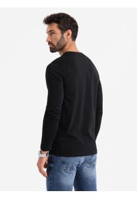 Ombre Clothing - Longsleeve męski SLIM FIT z elastanem i printem – czarny V1. Okazja: na co dzień. Kolor: czarny. Materiał: elastan. Długość rękawa: długi rękaw. Wzór: nadruk. Styl: casual #7