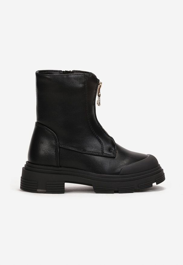 Born2be - Czarne Botki Workery z Suwakiem z Przodu Fabiane. Okazja: na uczelnię, na co dzień. Zapięcie: zamek. Kolor: czarny. Materiał: jeans. Wzór: kolorowy. Styl: casual, elegancki